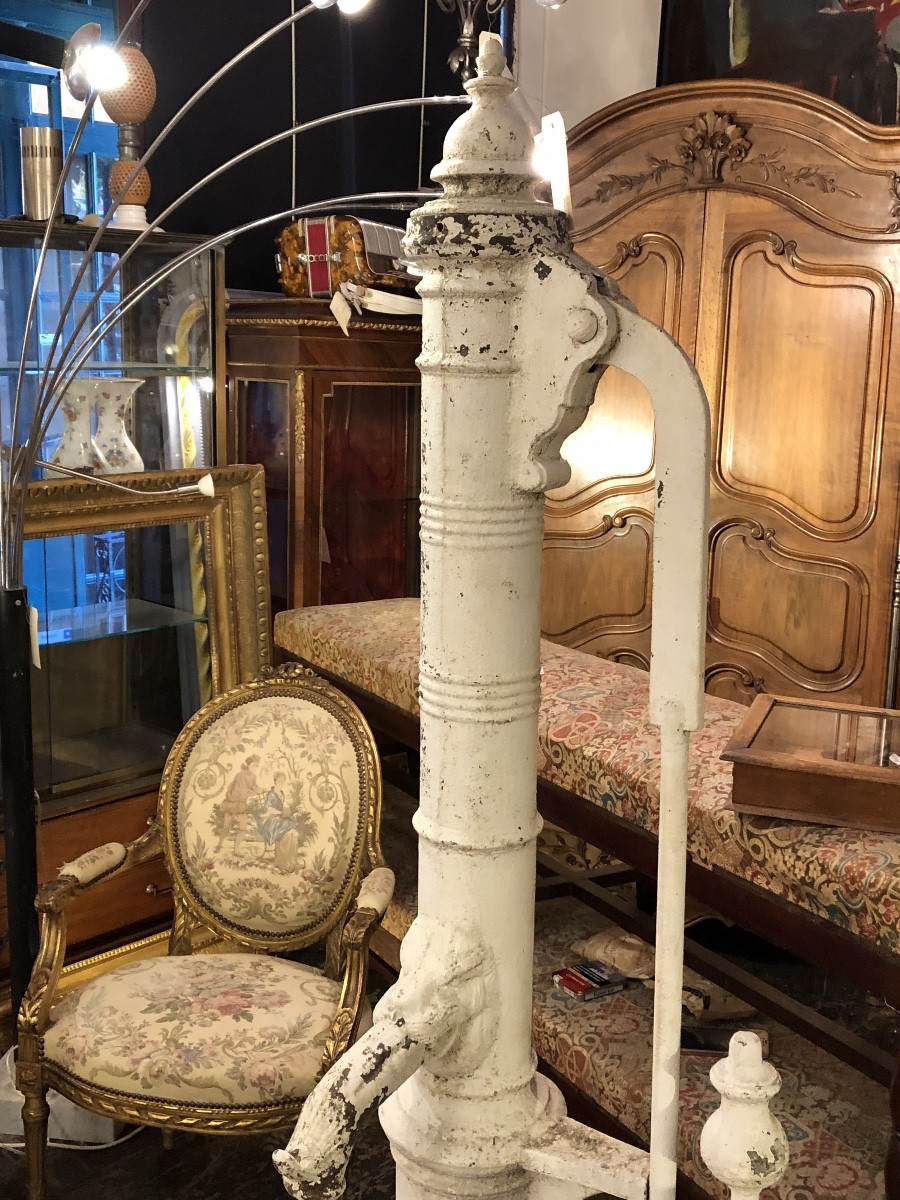 Importante Pompe à Eau en Fonte à décor de Mufle de Lion XIX ème -photo-1