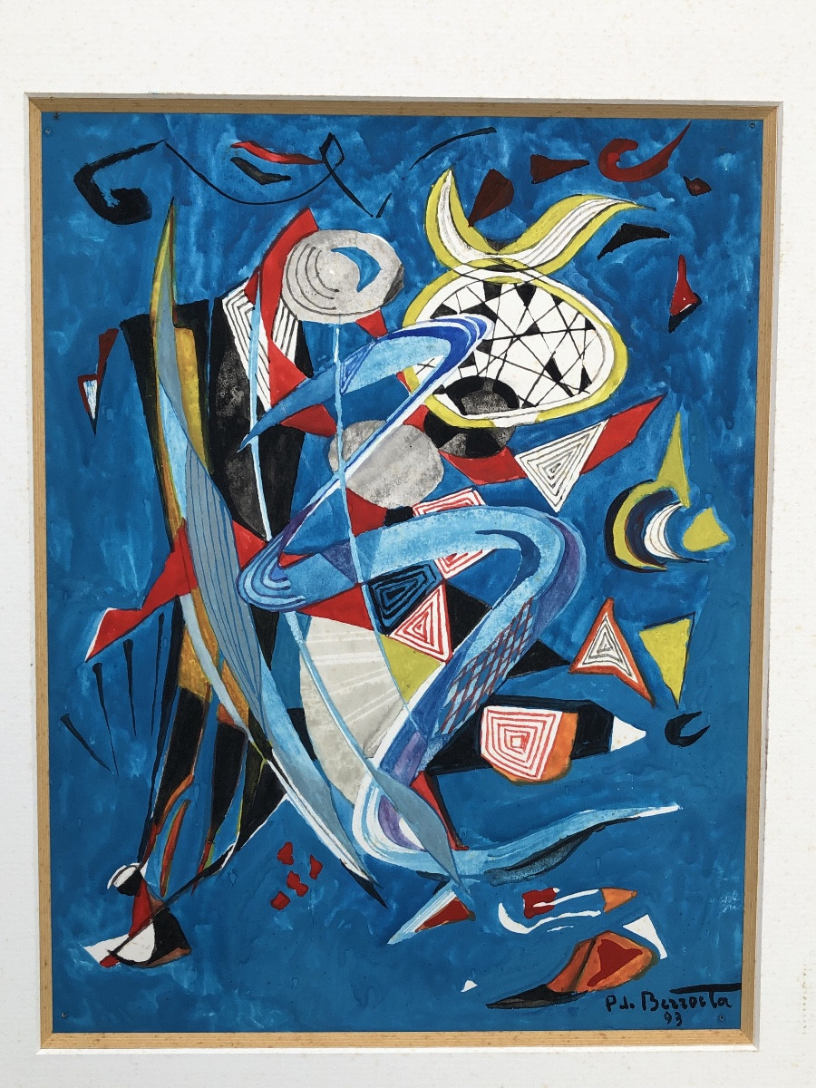 Pierre De Berroeta 1914-2004 “abstraction Blue Background” -photo-2