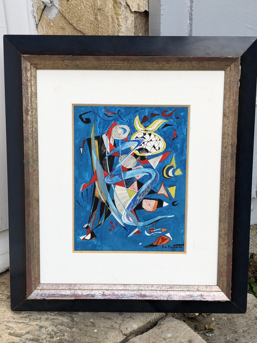 Pierre De Berroeta 1914-2004 “abstraction Blue Background” -photo-4