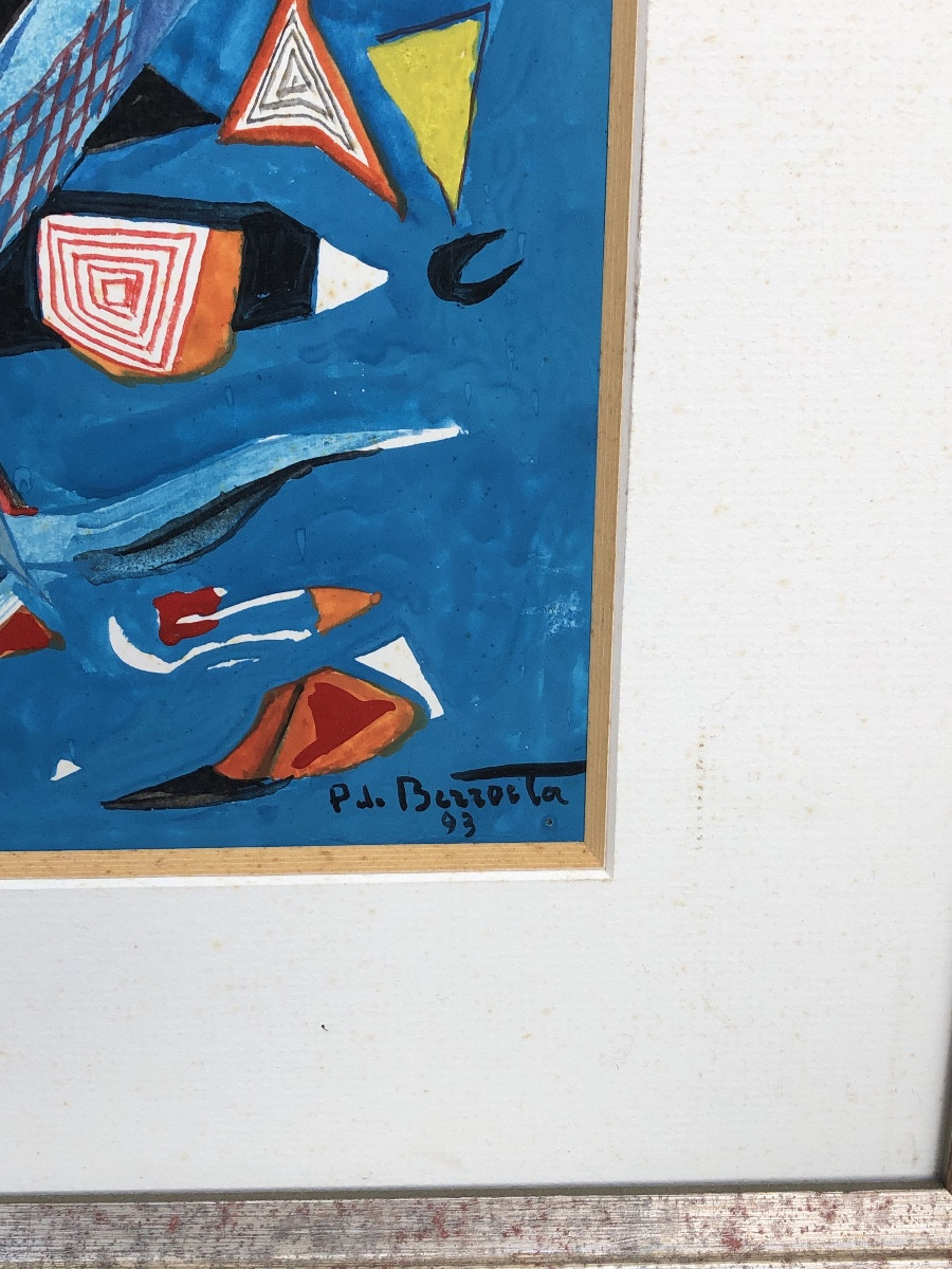 Pierre De Berroeta 1914-2004 “abstraction Blue Background” -photo-1