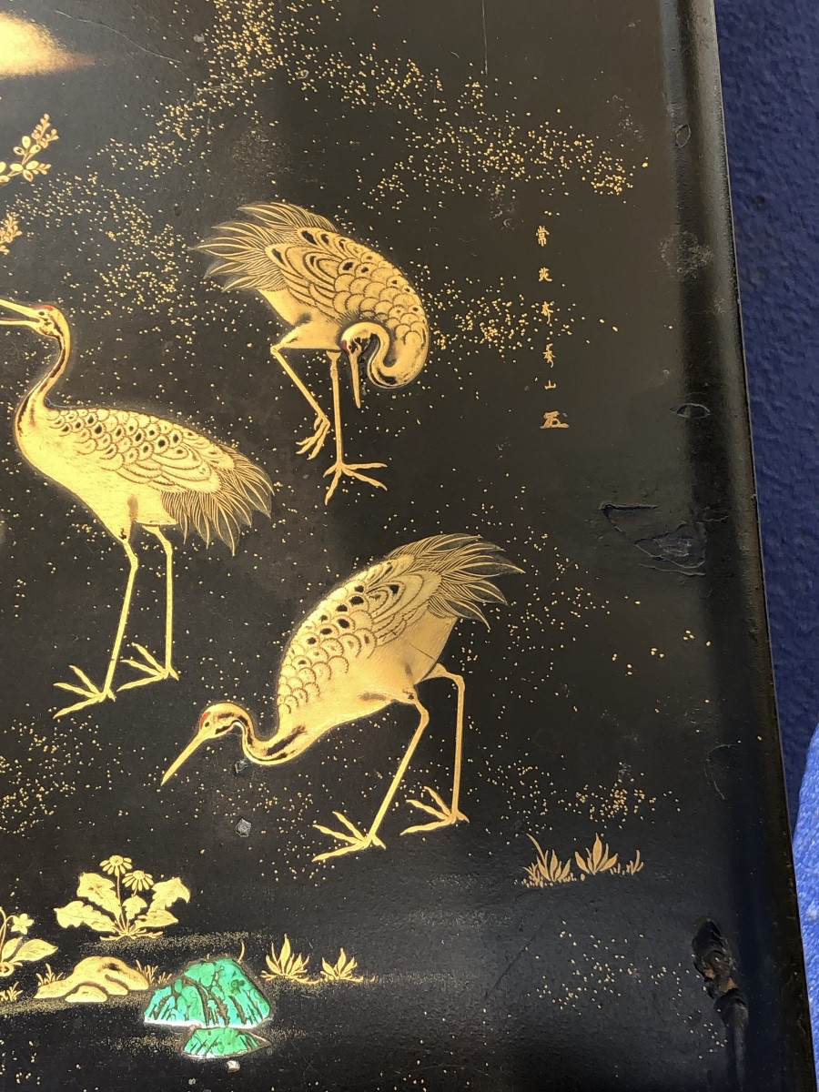 Lacquer Travel Box With Mount Fuji & Cranes Decor, Japan, 19th Century -photo-5