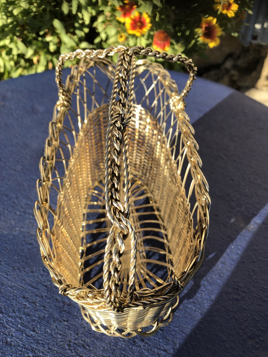 20th Century Silver Metal Woven Bottle Holder -photo-2