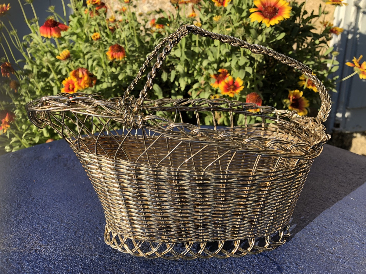 20th Century Silver Metal Woven Bottle Holder -photo-3