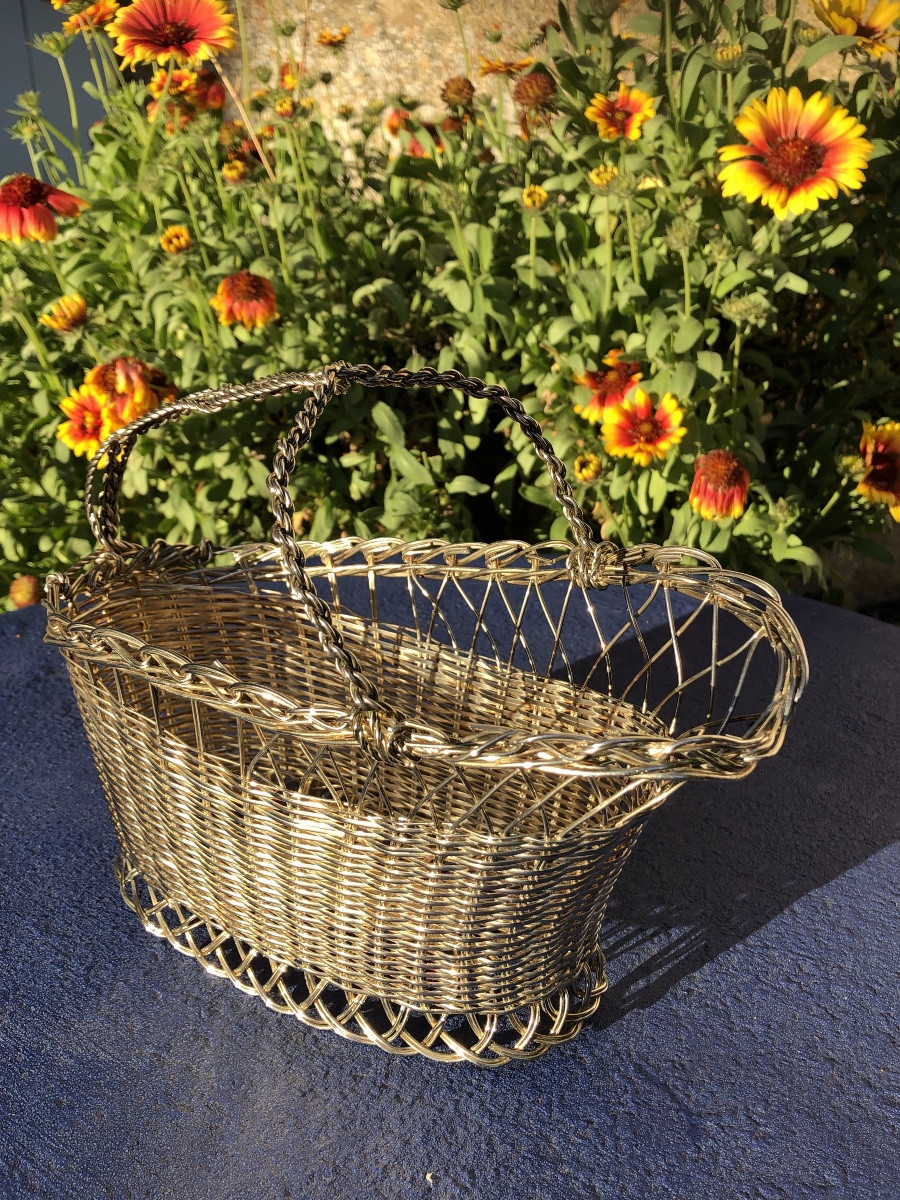 20th Century Silver Metal Woven Bottle Holder -photo-4