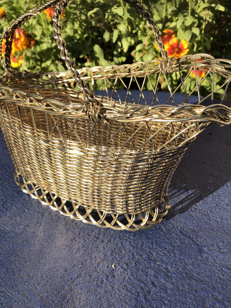 20th Century Silver Metal Woven Bottle Holder -photo-1