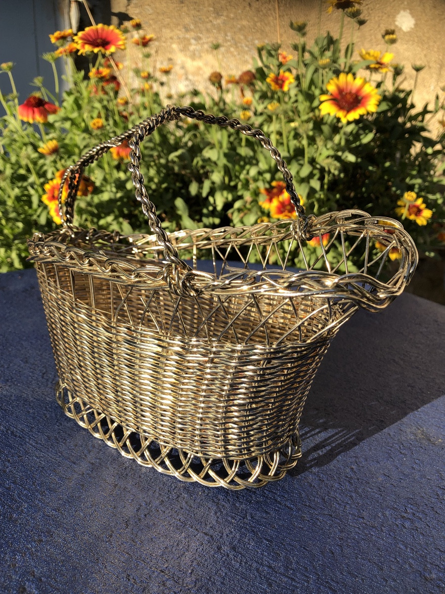 20th Century Silver Metal Woven Bottle Holder 