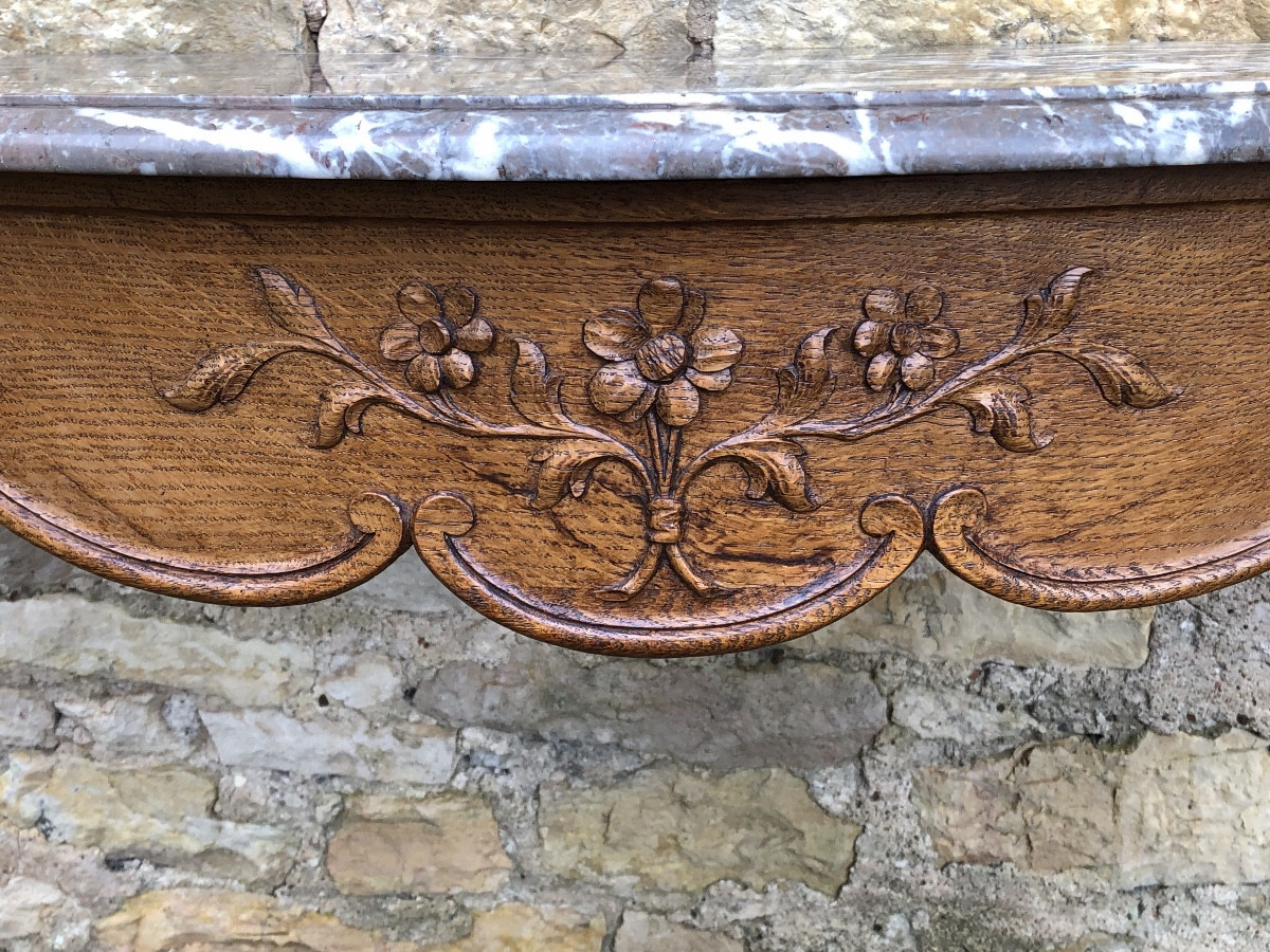 Louis XV Style Console Table In Carved Blond Oak, Late 19th Century -photo-1