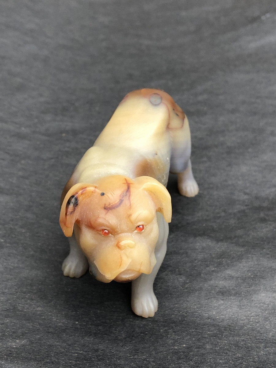 Russie 19 ème. Fabergé att.à « Boulldog Anglais «  en Agate sculptée Vers 1900-photo-4
