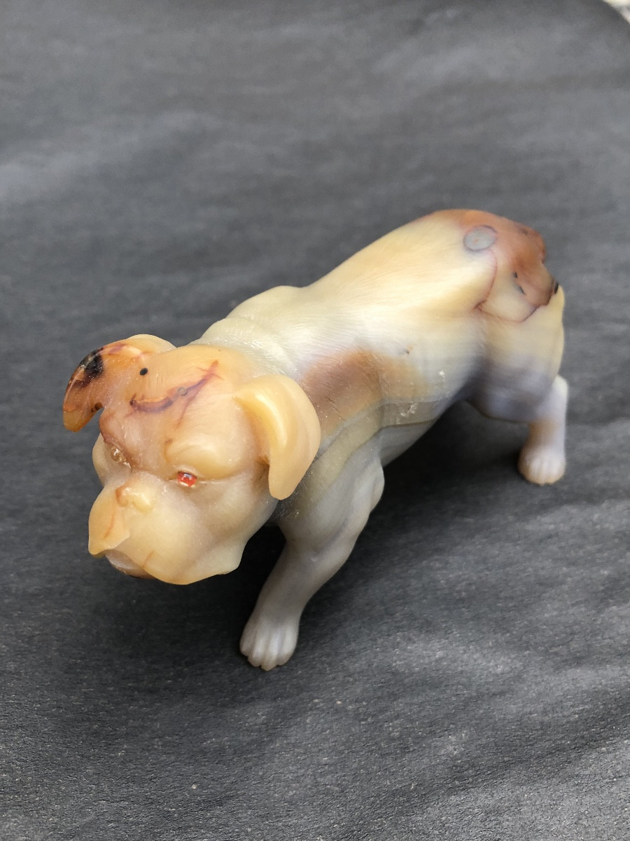 Russie 19 ème. Fabergé att.à « Boulldog Anglais «  en Agate sculptée Vers 1900