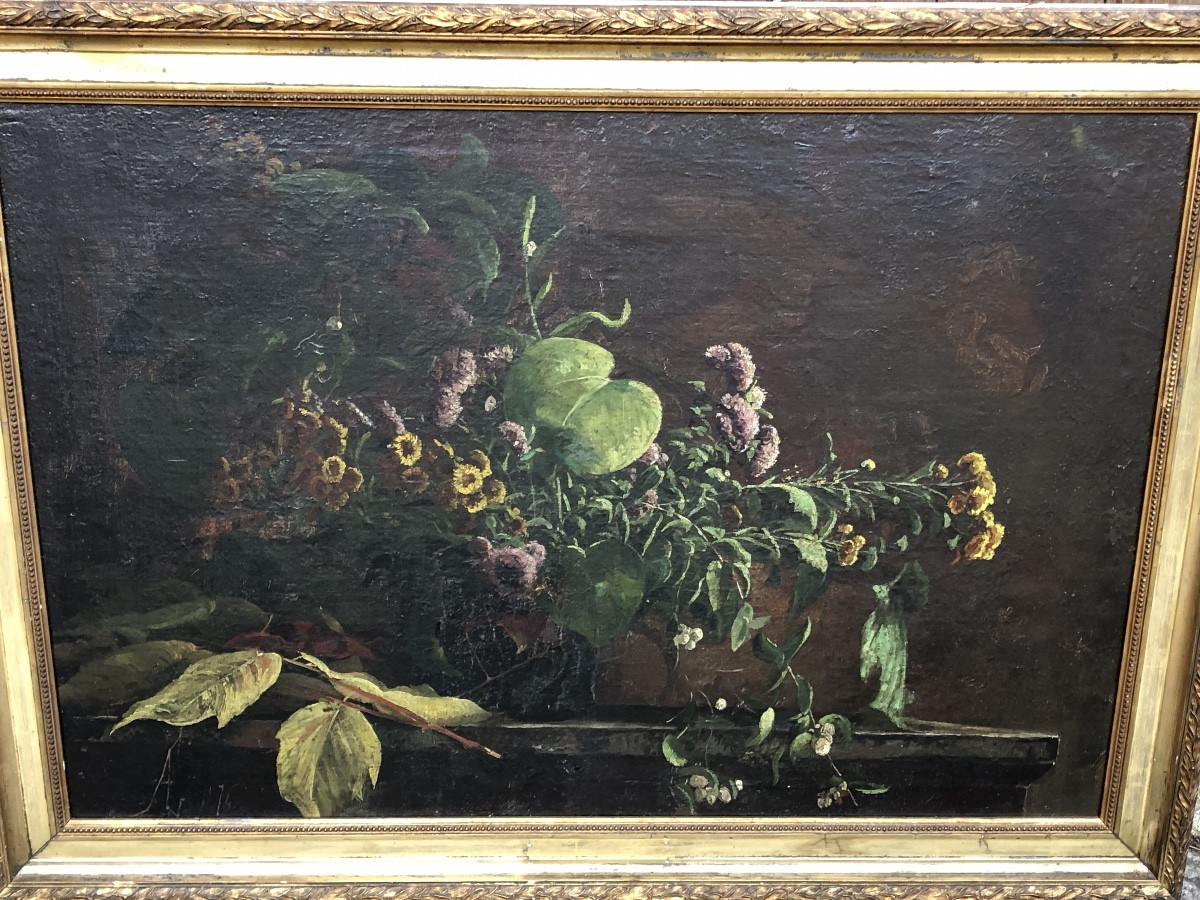 French School, 19th Century, "still Life With Wildflowers"-photo-2