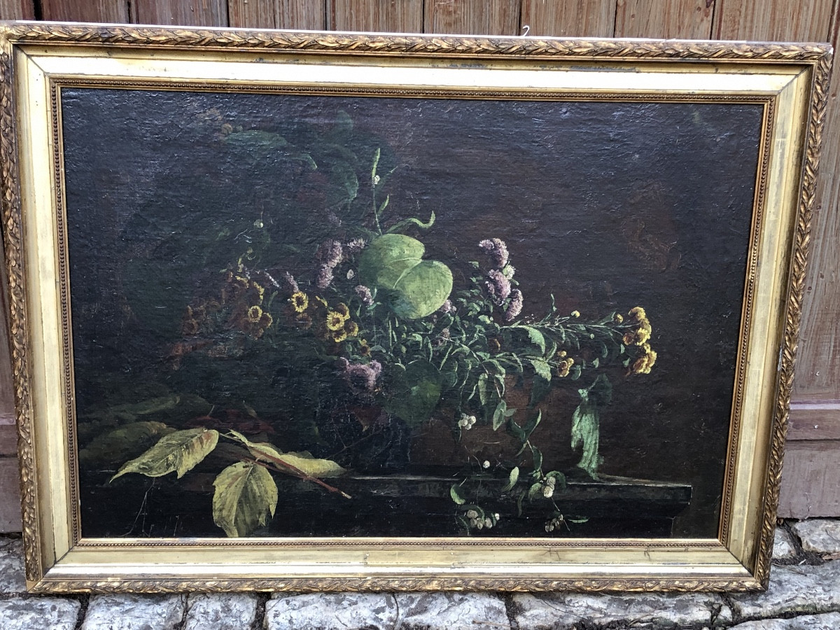 French School, 19th Century, "still Life With Wildflowers"-photo-4