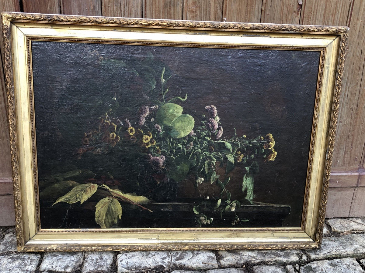 French School, 19th Century, "still Life With Wildflowers"-photo-1
