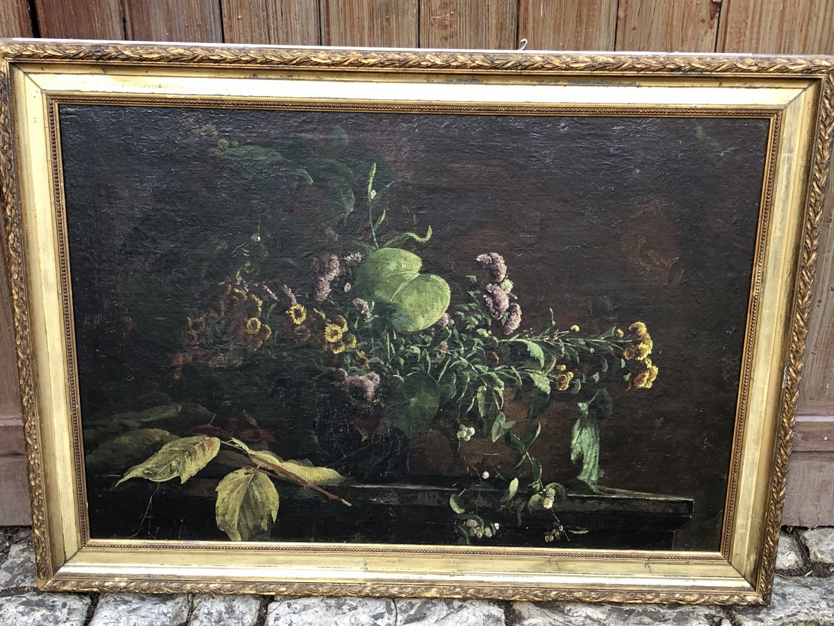 French School, 19th Century, "still Life With Wildflowers"-photo-4