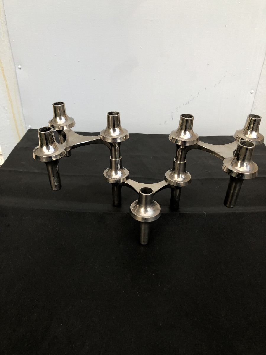 Three Chrome-plated Metal Candlesticks, Circa 1970 -photo-3