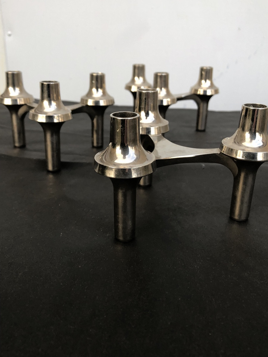 Three Chrome-plated Metal Candlesticks, Circa 1970 -photo-4