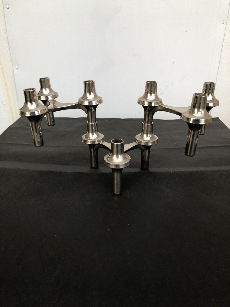 Three Chrome-plated Metal Candlesticks, Circa 1970 -photo-1