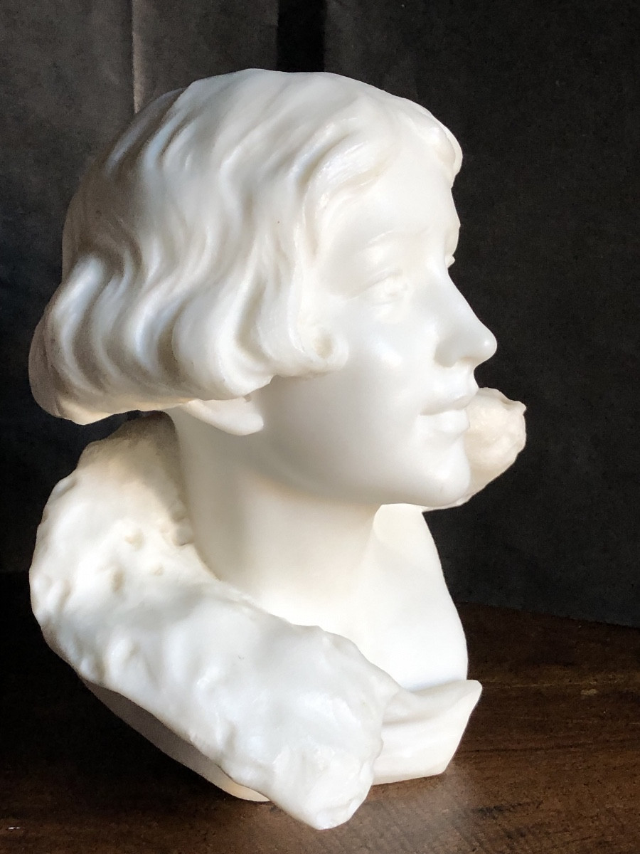 Alfredo MORELLI  XIX -XX ème « Jeune Beauté «  Buste en Marbre de Carrare Vers 1920/30-photo-2