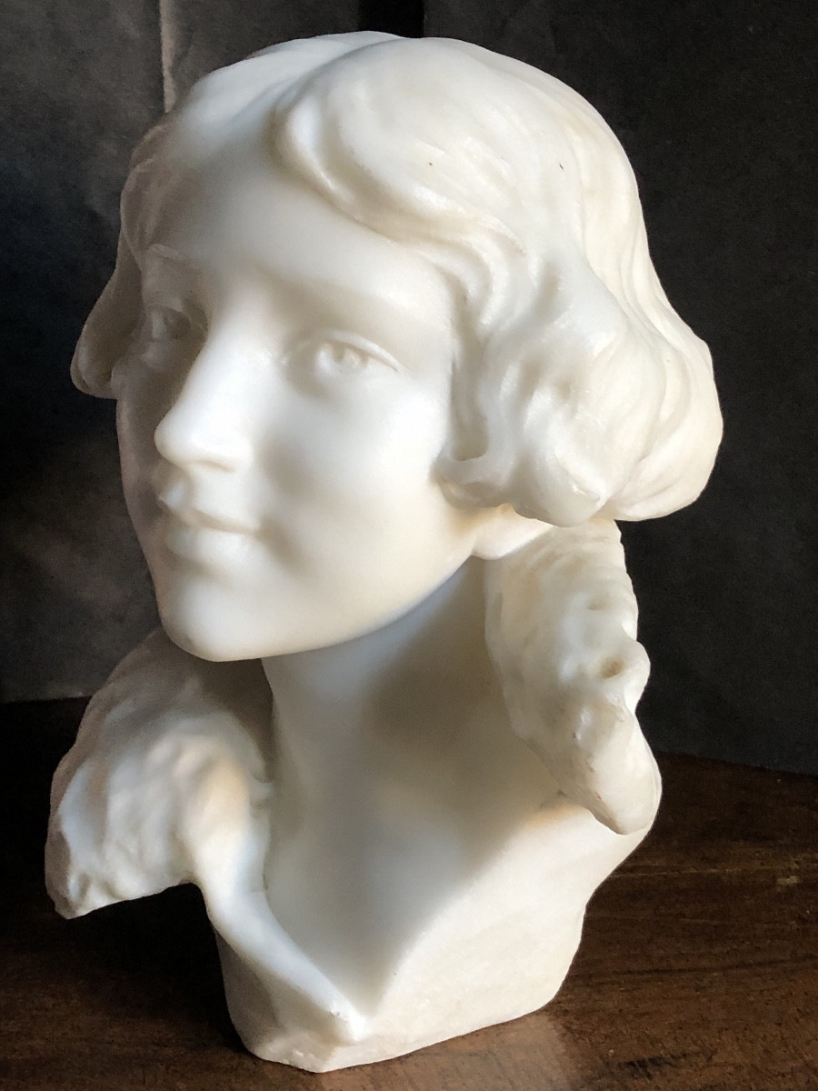 Alfredo MORELLI  XIX -XX ème « Jeune Beauté «  Buste en Marbre de Carrare Vers 1920/30-photo-3