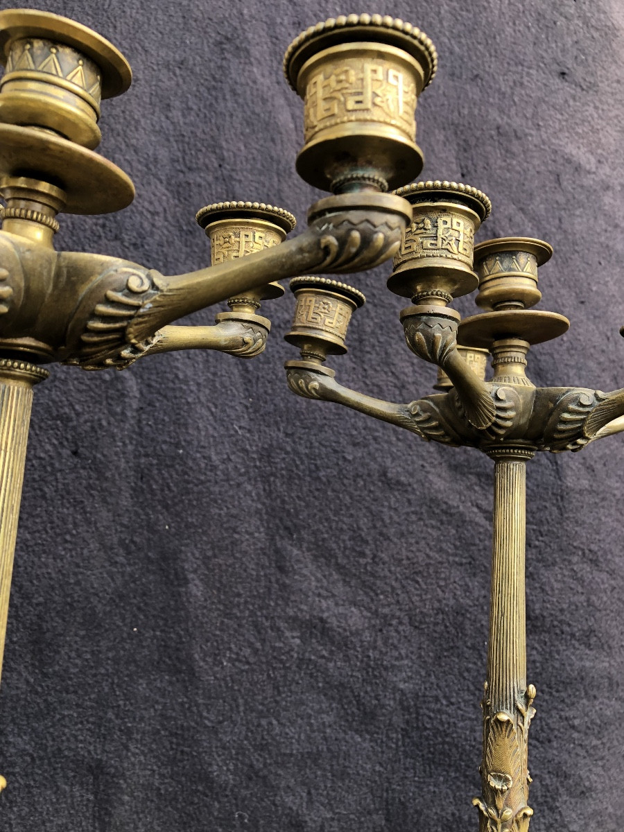 Pair Of Bronze Six-light Candelabra Known As "etruscan" Circa 1850.-photo-2