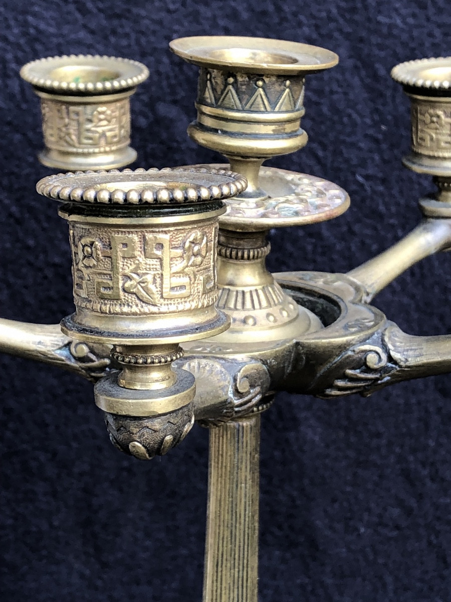 Pair Of Bronze Six-light Candelabra Known As "etruscan" Circa 1850.-photo-3