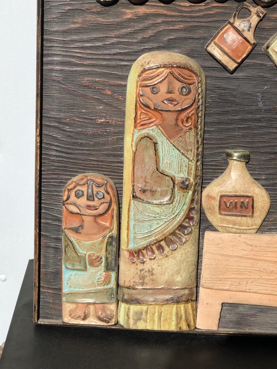 Roland ZOBEL «  Scène De Marché «  Céramique vers 1960-photo-3