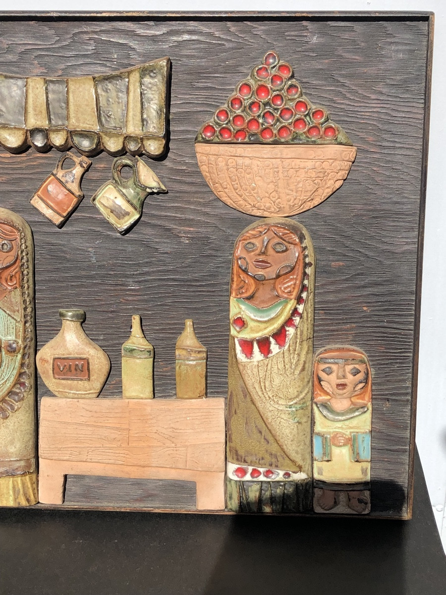 Roland ZOBEL «  Scène De Marché «  Céramique vers 1960-photo-4