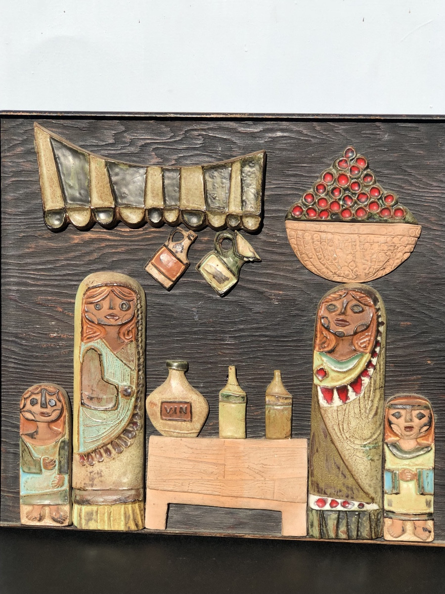 Roland ZOBEL «  Scène De Marché «  Céramique vers 1960-photo-2