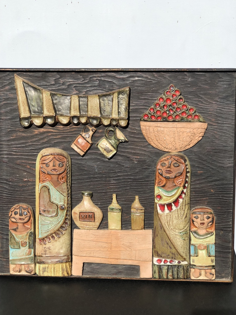 Roland ZOBEL «  Scène De Marché «  Céramique vers 1960