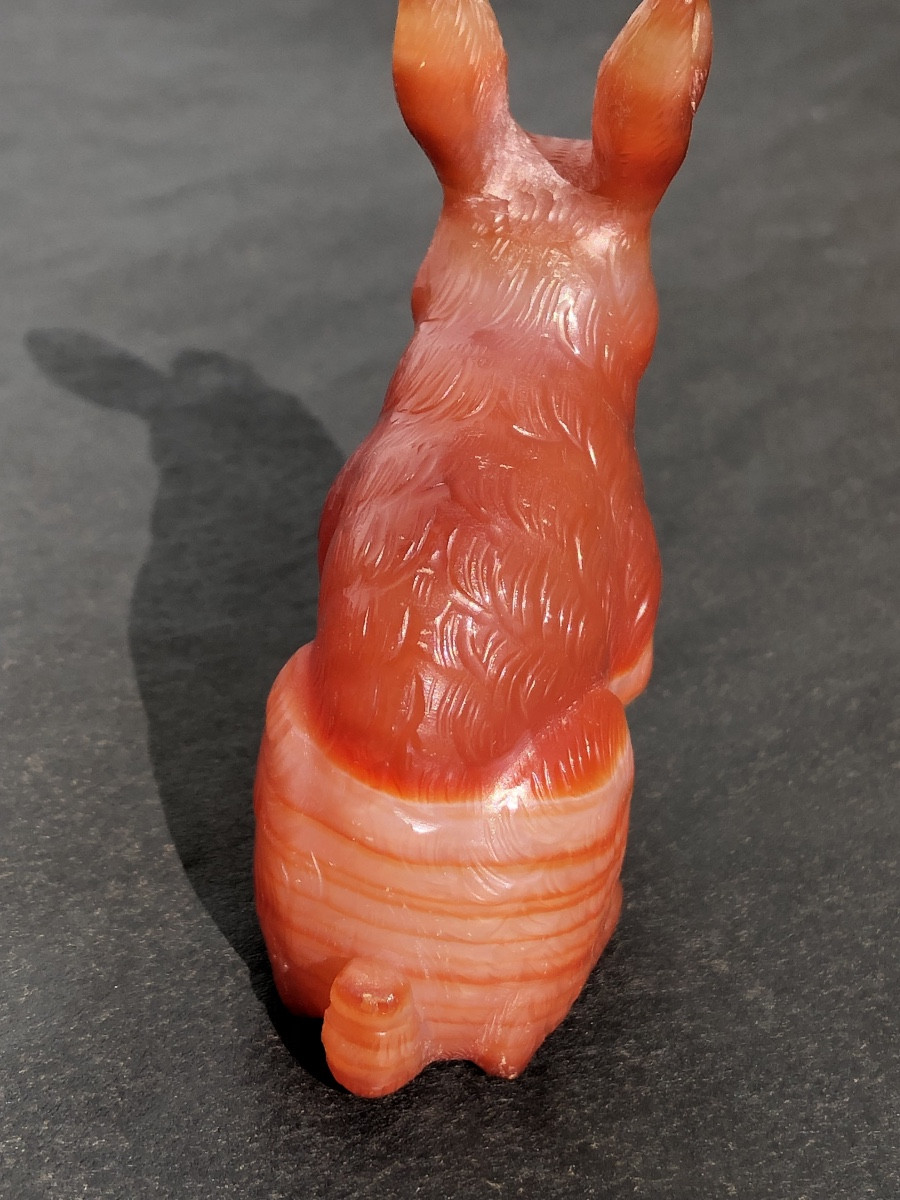 Russie 19 Ème . Fabergé att. à « Lapin » en Cornaline Sculptée Vers 1900 .-photo-4