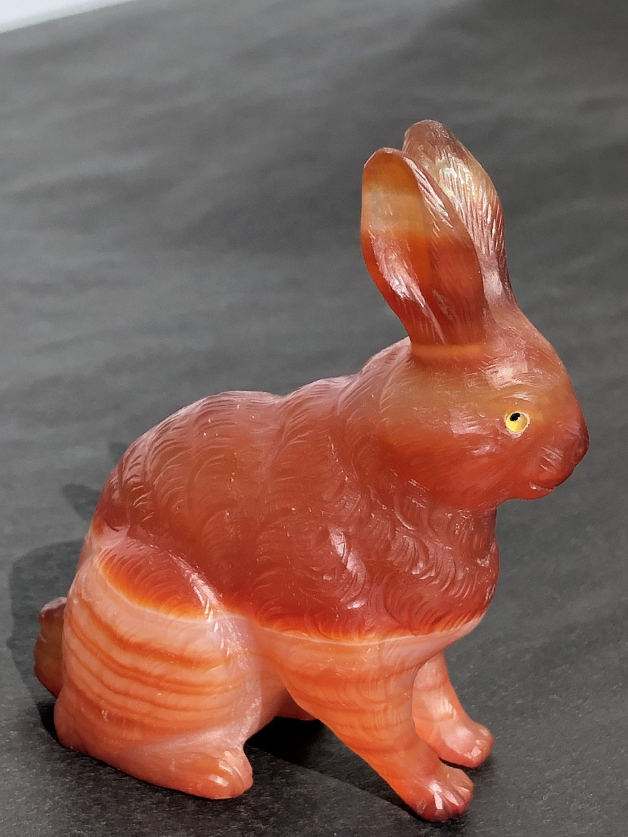 Russie 19 Ème . Fabergé att. à « Lapin » en Cornaline Sculptée Vers 1900 .-photo-1