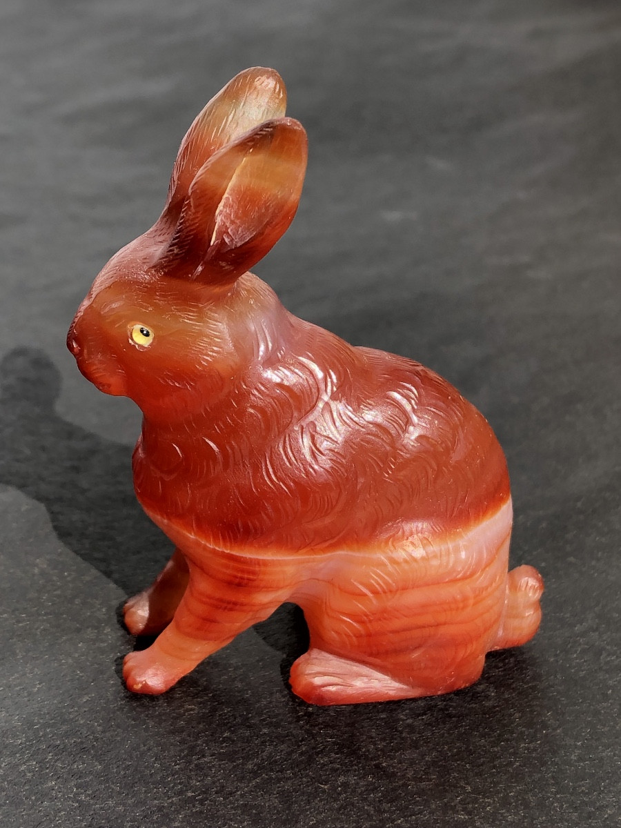 Russie 19 Ème . Fabergé att. à « Lapin » en Cornaline Sculptée Vers 1900 .-photo-3
