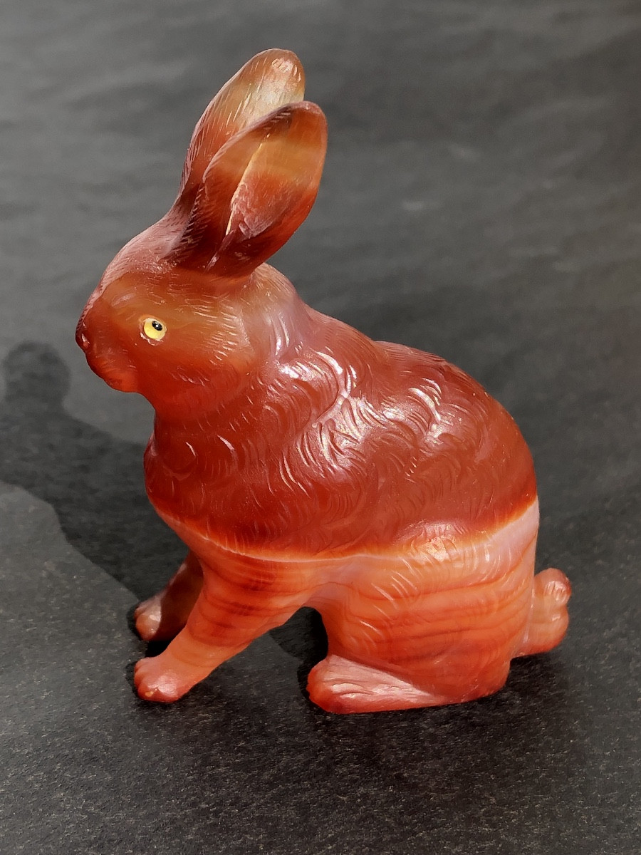 Russie 19 Ème . Fabergé att. à « Lapin » en Cornaline Sculptée Vers 1900 .-photo-4