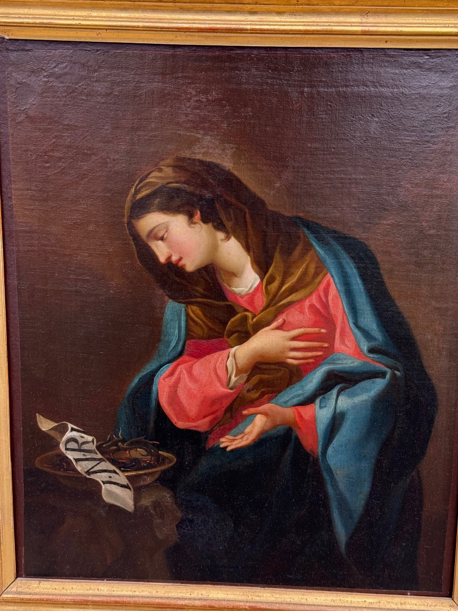 Vierge à La Couronne D’épine école Française Fin XVIII ème -photo-3