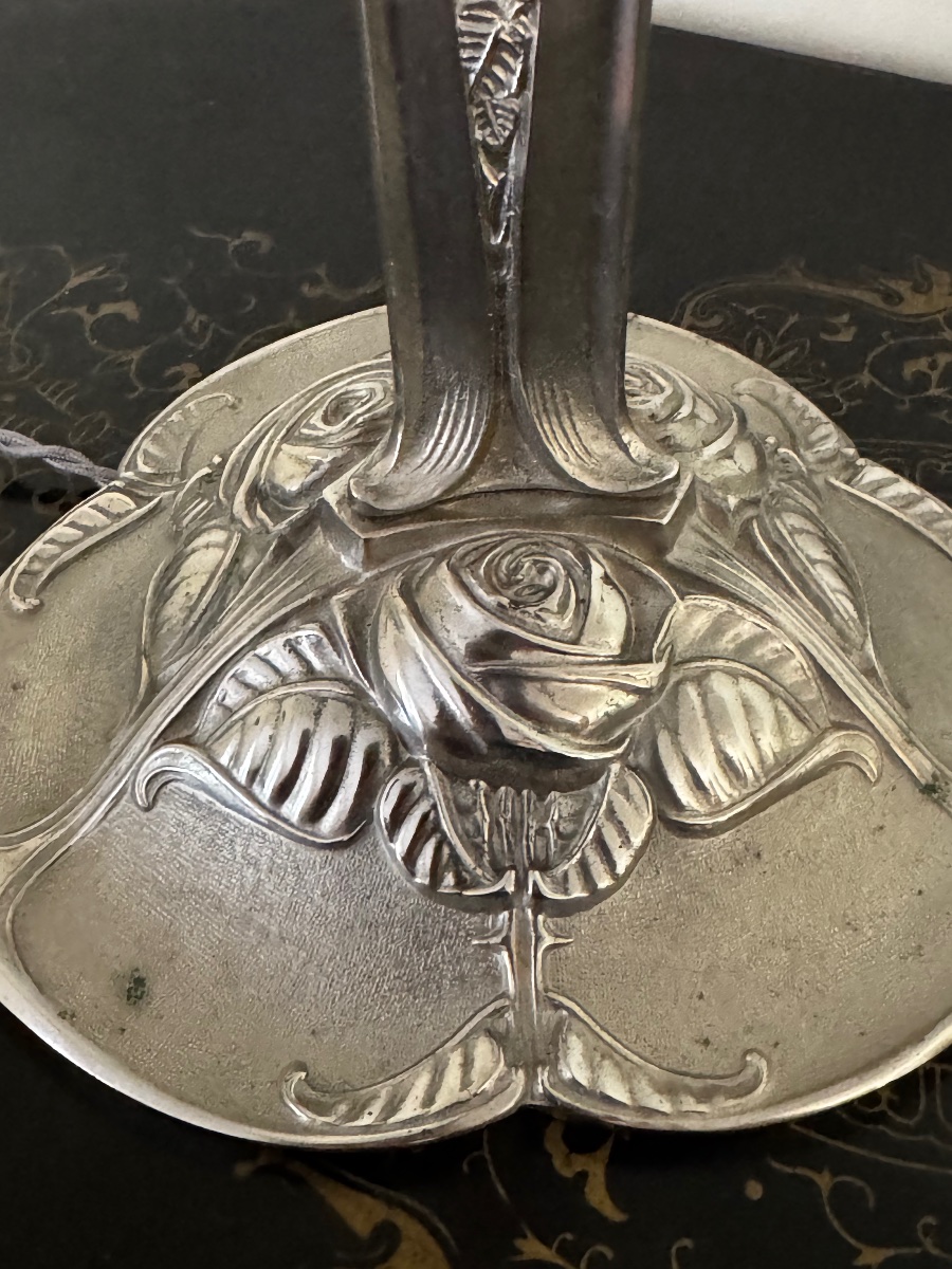Silver-plated Bronze "aux Roses" Lamp, Art Deco Period, Circa 1925 -photo-2