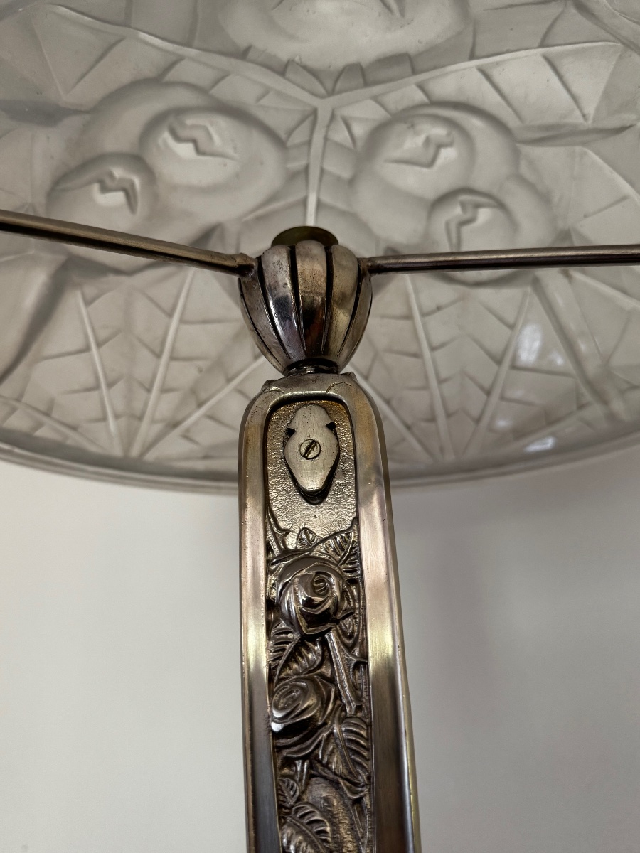 Silver-plated Bronze "aux Roses" Lamp, Art Deco Period, Circa 1925 -photo-5