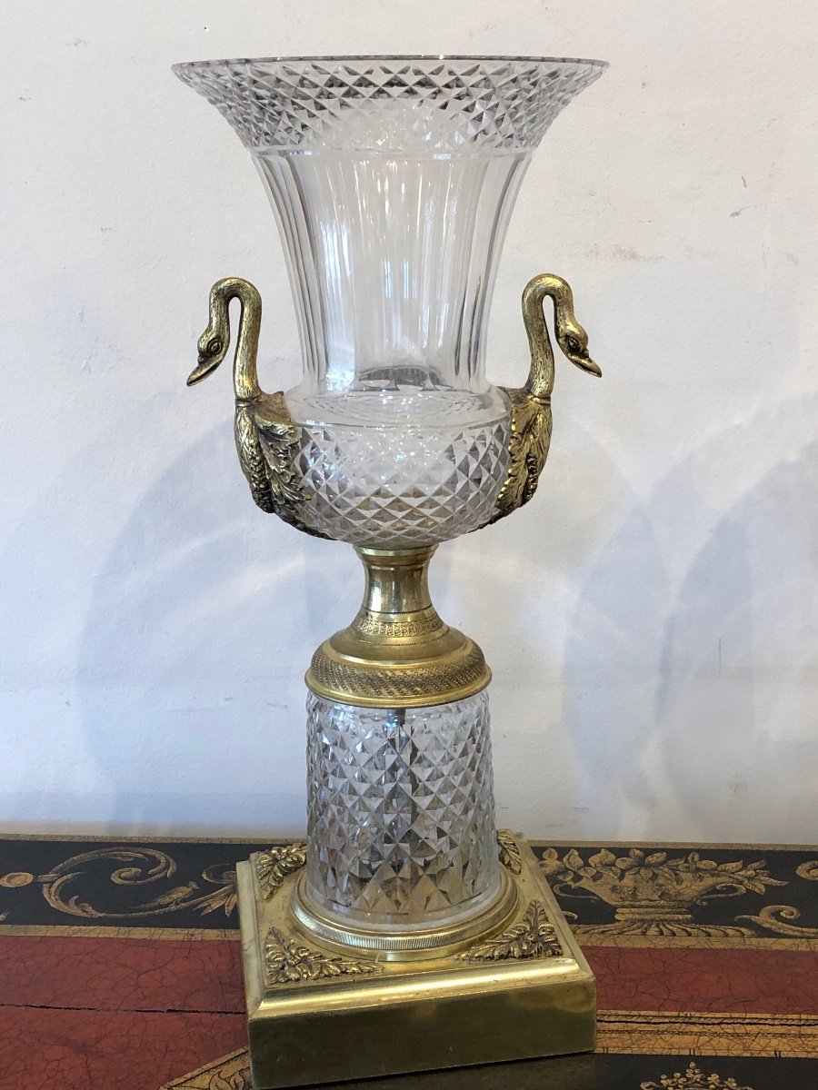 Pair Of Medici Vases Cut Crystal And Gilt Bronze XIX-photo-2