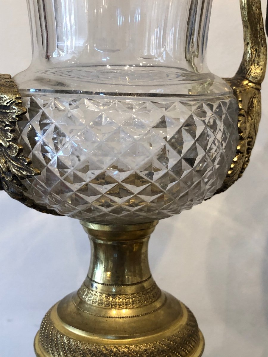 Paire De Vases Médicis Cristal Taillé Et Bronze Doré XIX ème -photo-1