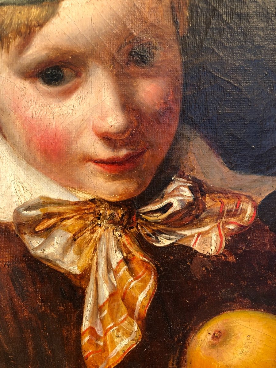 Portrait Vers 1820 « enfant Au Bonnet De Jour Et Aux Fruits »-photo-4