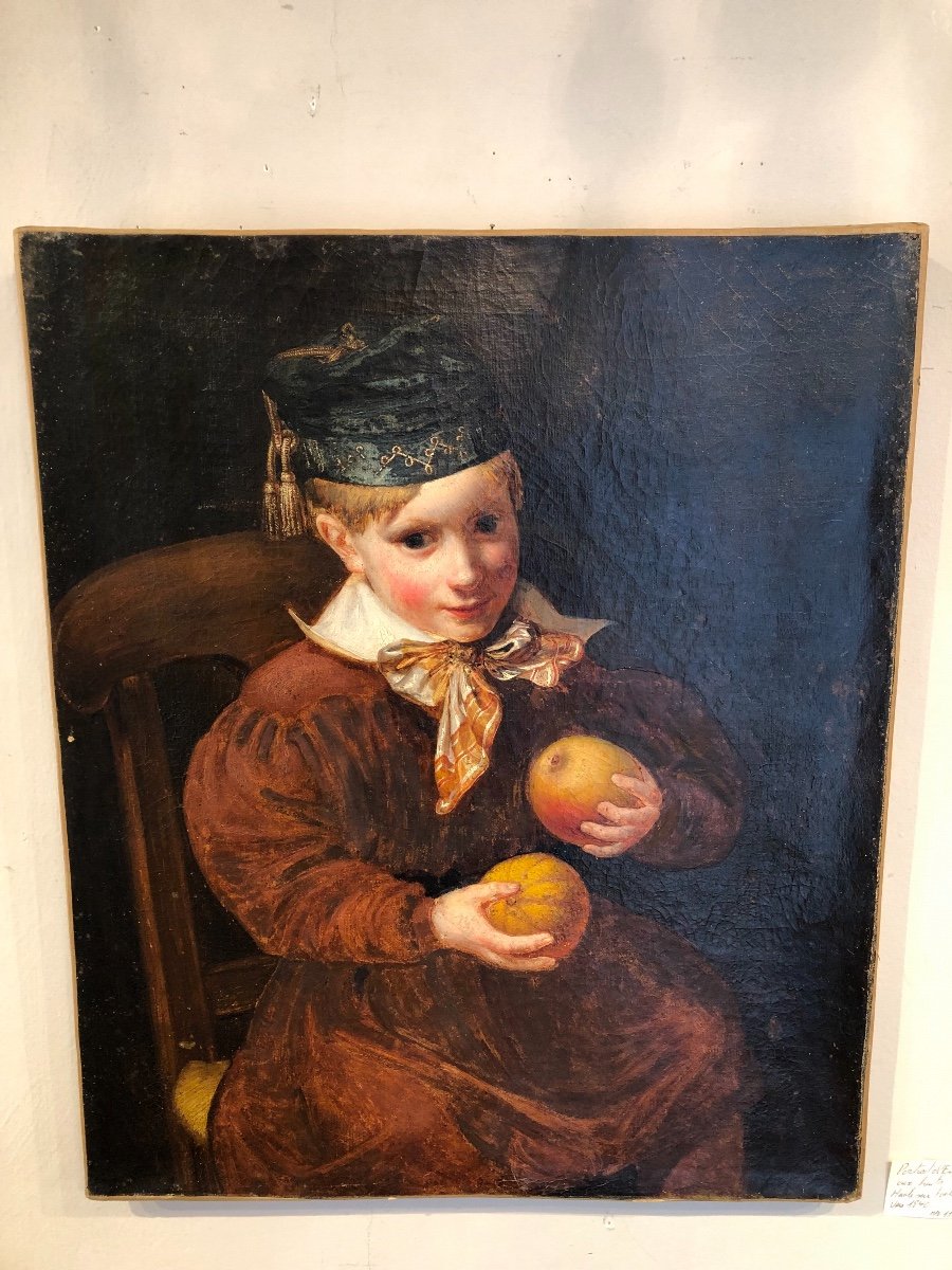 Portrait Vers 1820 « enfant Au Bonnet De Jour Et Aux Fruits »-photo-5