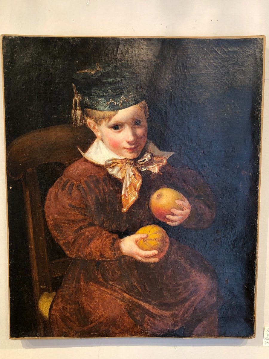 Portrait Vers 1820 « enfant Au Bonnet De Jour Et Aux Fruits »-photo-6