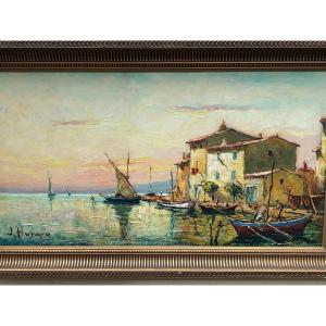 Hurard Joseph « effet Du Soir Martigues «  Huile Sur Toile 