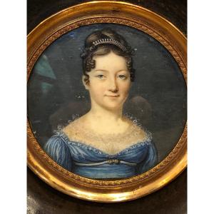 Miniature époque Empire «  Portrait De Jeune Femme «  Vers 1800/10 