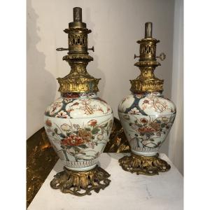 Paire De Lampes Porcelaine Imari XVIII ème Période Edo 