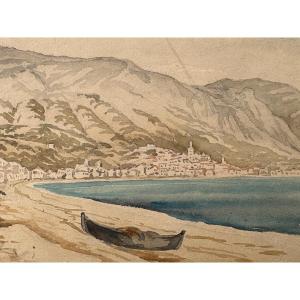 "the Bay Of Menton" "watercolor, Late 19th Century"