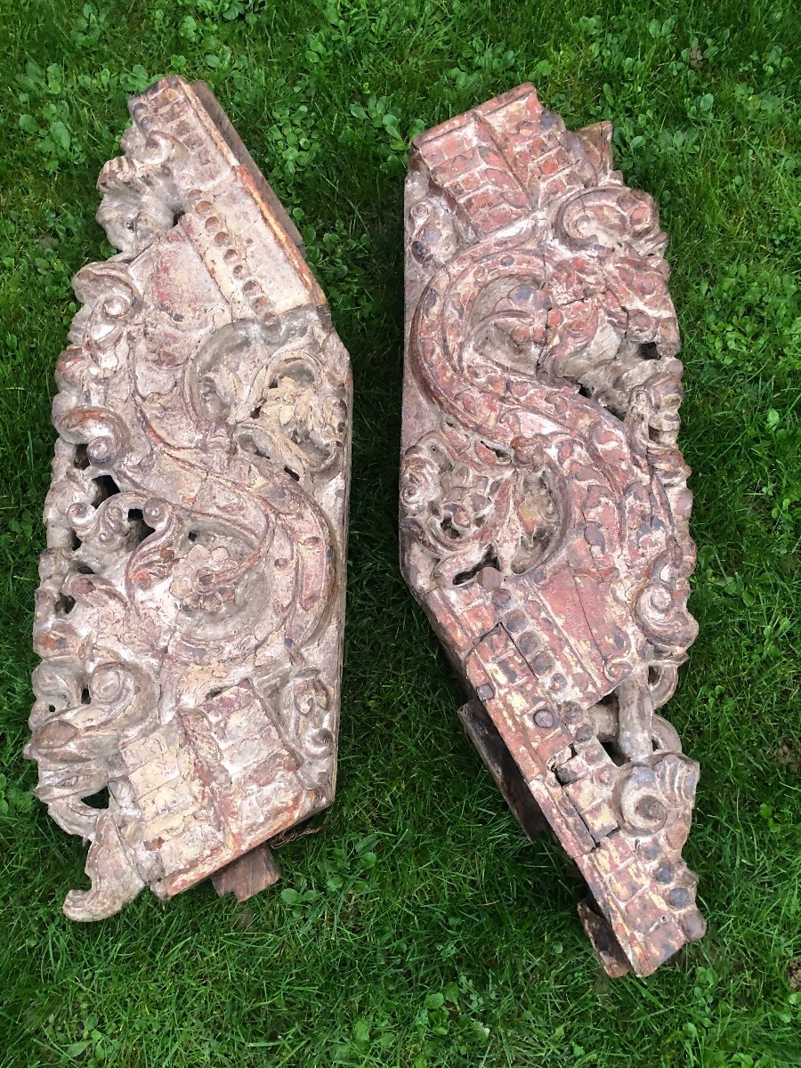 Pair Of Architectural Elements In Carved Wood-photo-3