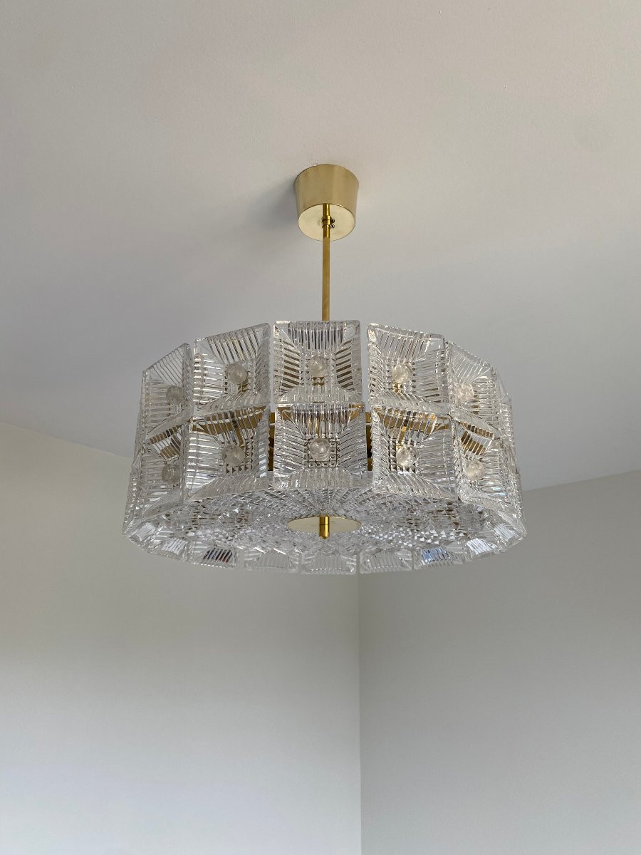 Lustre En Verre Et Laiton Carl Fagerlund / Orrefors-photo-3