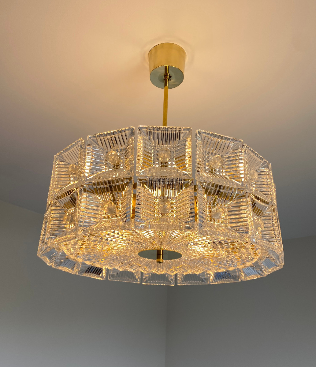 Lustre En Verre Et Laiton Carl Fagerlund / Orrefors