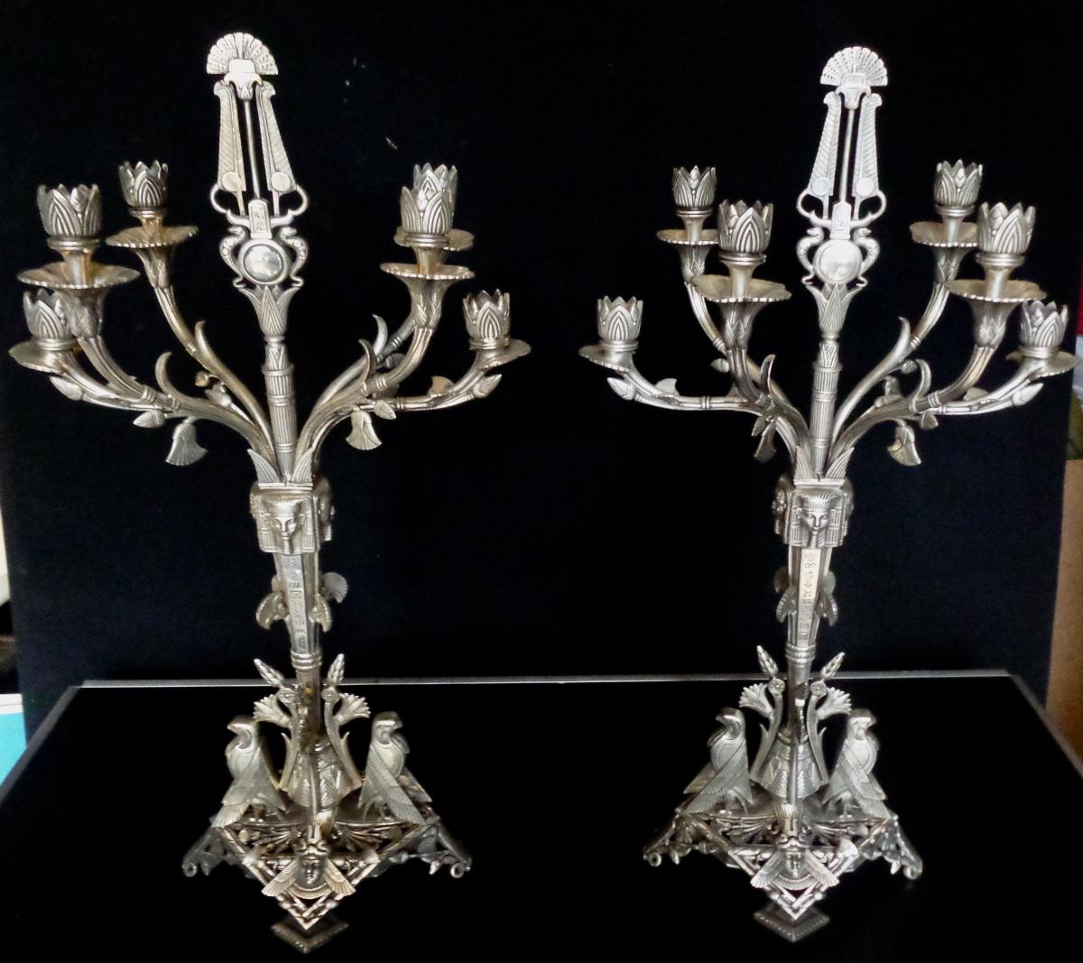 Paire De Candelabre style néo-égyptien Par Elkington Fin XIX