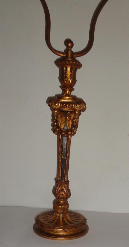 Pied De Lampe En Bois Sculpté Doré Style Louis XVI-photo-3