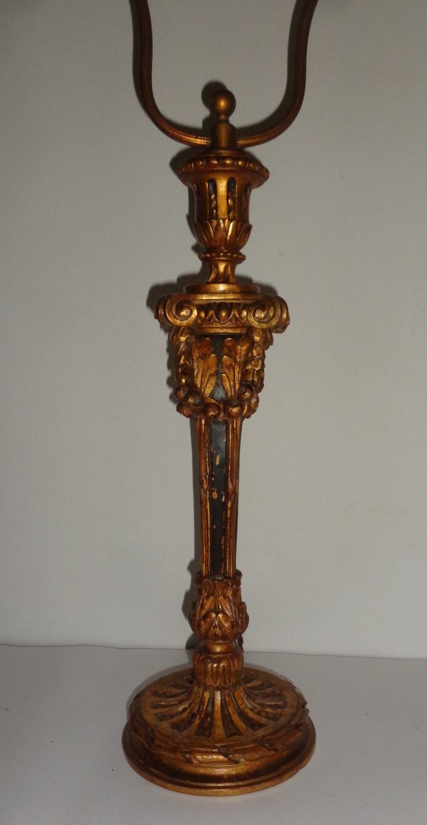 Pied De Lampe En Bois Sculpté Doré Style Louis XVI